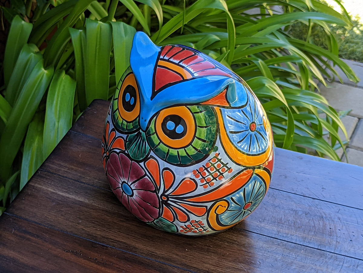 Ceramic Owl Planter, Talvera Pottery, Indoor or Outdoor Owl Flower Pot, Colorful Owl Decoration, Mexican Home Decor, Talavera Mexico Gifts