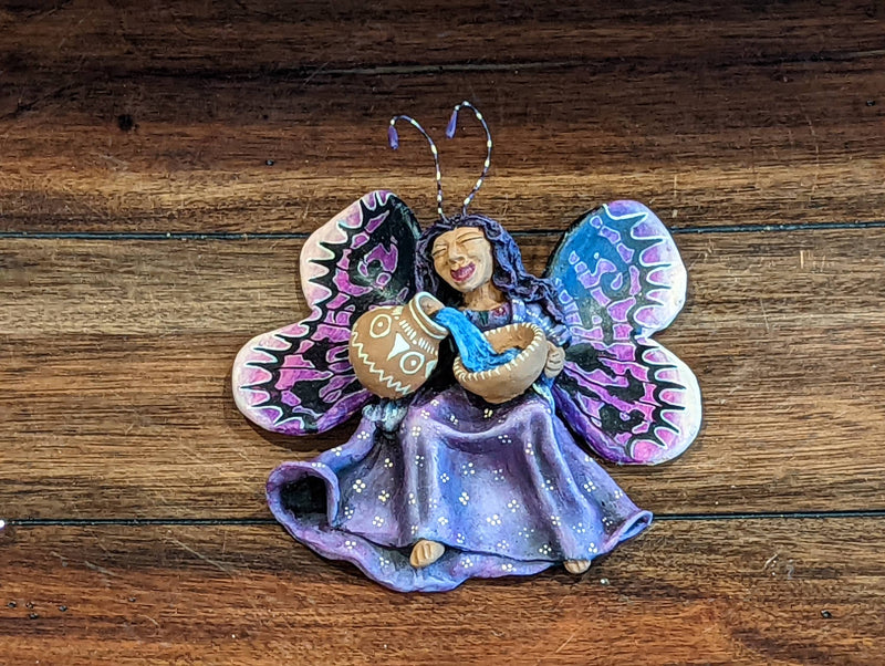 Angel Christmas Ornament, Handmade Butterfly Wall Decor from Oaxaca, Whimsical Mexican Art, Angel Wings Wall Decor, Purple Butterfly Decor