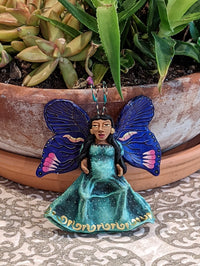 Angel Christmas Ornament, Handmade Butterfly Wall Decor from Oaxaca, Whimsical Mexican Art, Angel Wings Wall Decor, Purple Butterfly Decor