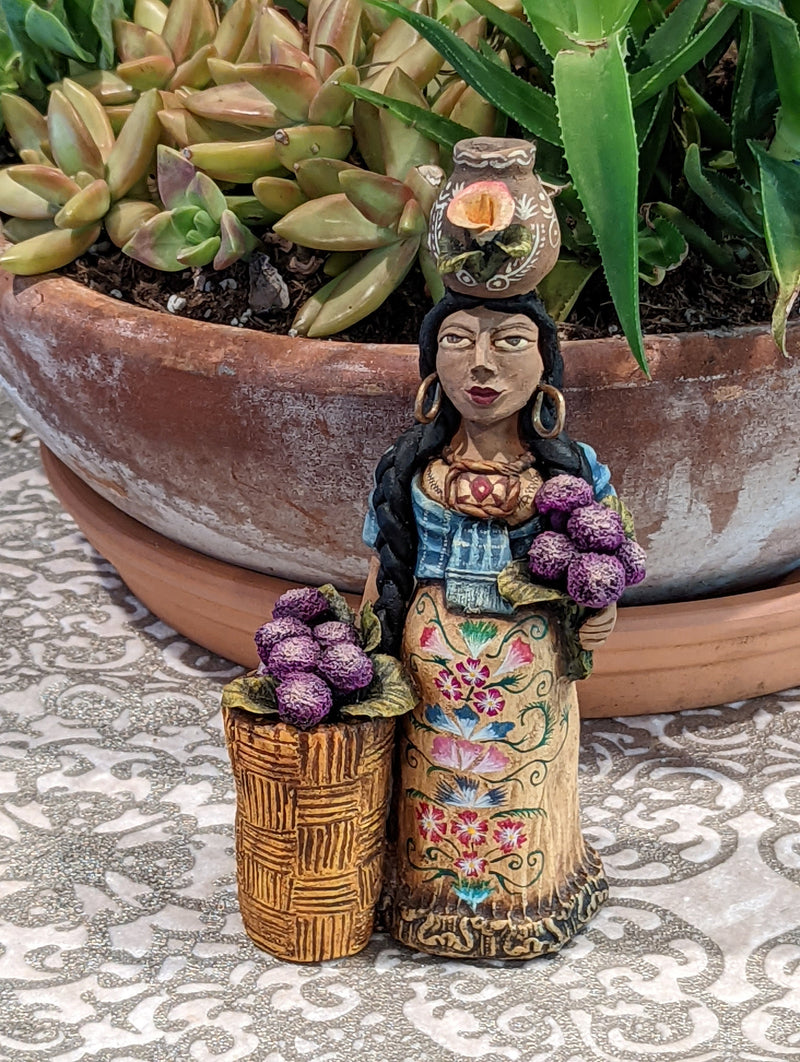 Woman Vendor, Home Decor Mexican Folk Art, Handmade Woman Figurine Statue, Clay Pottery Original Art from Oaxaca, Mexico