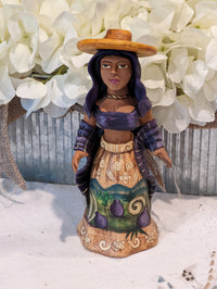 Woman with Hat, Home Decor Mexican Folk Art, Handmade Woman Figurine Statue, Clay Pottery Original Art from Oaxaca, Mexico