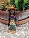 Woman with Hat, Home Decor Mexican Folk Art, Handmade Woman Figurine Statue, Clay Pottery Original Art from Oaxaca, Mexico