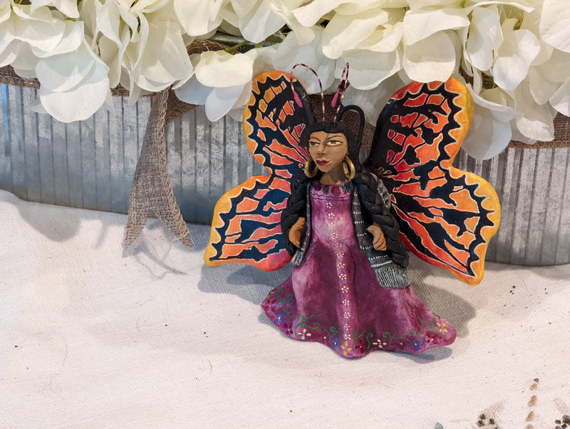 Angel Christmas Ornament, Handmade Home Decor from Oaxaca, Whimsical Mexico Folk Art, Angel Wings Wall Decor, Unique Butterfly Decor