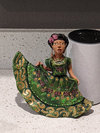 Oaxacan Woman Dancing, Mexican Folk Art from Oaxaca, Clay Figurine, Handmade by Juan Jose Aguilar, Collectible Women Statuette