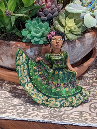 Oaxacan Woman Dancing, Mexican Folk Art from Oaxaca, Clay Figurine, Handmade by Juan Jose Aguilar, Collectible Women Statuette