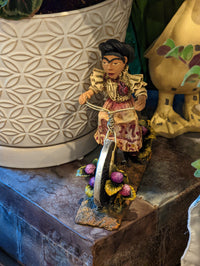 Oaxacan Woman on Bicycle, Mexican Folk Art from Oaxaca, Clay Figurine, Handmade by Juan Jose Aguilar, Collectible Women Statuette