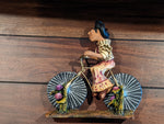 Oaxacan Woman on Bicycle, Mexican Folk Art from Oaxaca, Clay Figurine, Handmade by Juan Jose Aguilar, Collectible Women Statuette