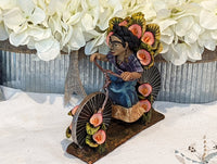 Oaxacan Vendor Woman on Bicycle, Mexican Folk Art from Oaxaca, Clay Figurine, Handmade by Juan Jose Aguilar, Collectible Women Statuette