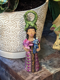 Oaxacan Woman Vendor, Mexican Folk Art from Oaxaca, Clay Figurine, Handmade by Juan Jose Aguilar, Collectible Women Statuette