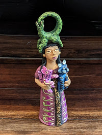 Oaxacan Woman Vendor, Mexican Folk Art from Oaxaca, Clay Figurine, Handmade by Juan Jose Aguilar, Collectible Women Statuette