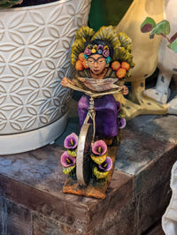 Oaxacan Vendor Woman on Bicycle, Mexican Folk Art from Oaxaca, Clay Figurine, Handmade by Juan Jose Aguilar, Collectible Women Statuette