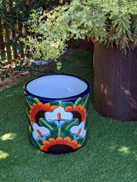 Colorful 12" Round Flower Pot, Talavera Ceramic Planter, Handmade Pottery, Outdoor Garden Decor, Indoor Home Decor, Unique Housewarming Gift