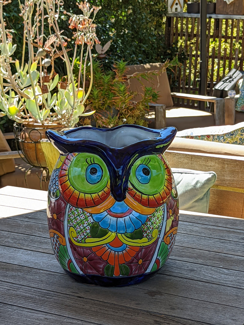 Gorgeous 14" Owl Flower Pot, Talavera Ceramic Planter, Handmade Pottery, Outdoor Garden Decor, Indoor Home Decor, Unique Gift for Birders