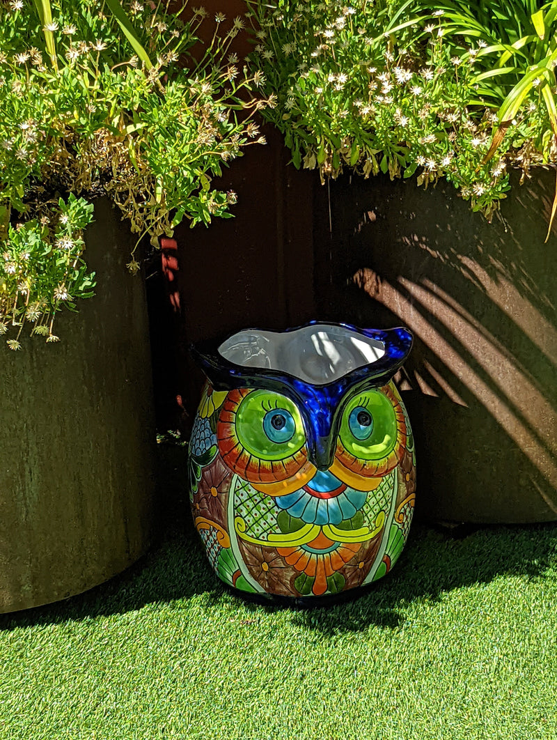 Gorgeous 14" Owl Flower Pot, Talavera Ceramic Planter, Handmade Pottery, Outdoor Garden Decor, Indoor Home Decor, Unique Gift for Birders