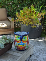 Gorgeous 14" Owl Flower Pot, Talavera Ceramic Planter, Handmade Pottery, Outdoor Garden Decor, Indoor Home Decor, Unique Gift for Birders