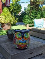 Gorgeous 14" Owl Flower Pot, Talavera Ceramic Planter, Handmade Pottery, Outdoor Garden Decor, Indoor Home Decor, Unique Gift for Birders