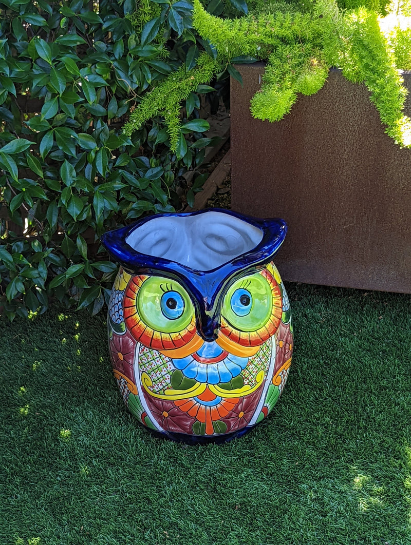 Gorgeous 14" Owl Flower Pot, Talavera Ceramic Planter, Handmade Pottery, Outdoor Garden Decor, Indoor Home Decor, Unique Gift for Birders