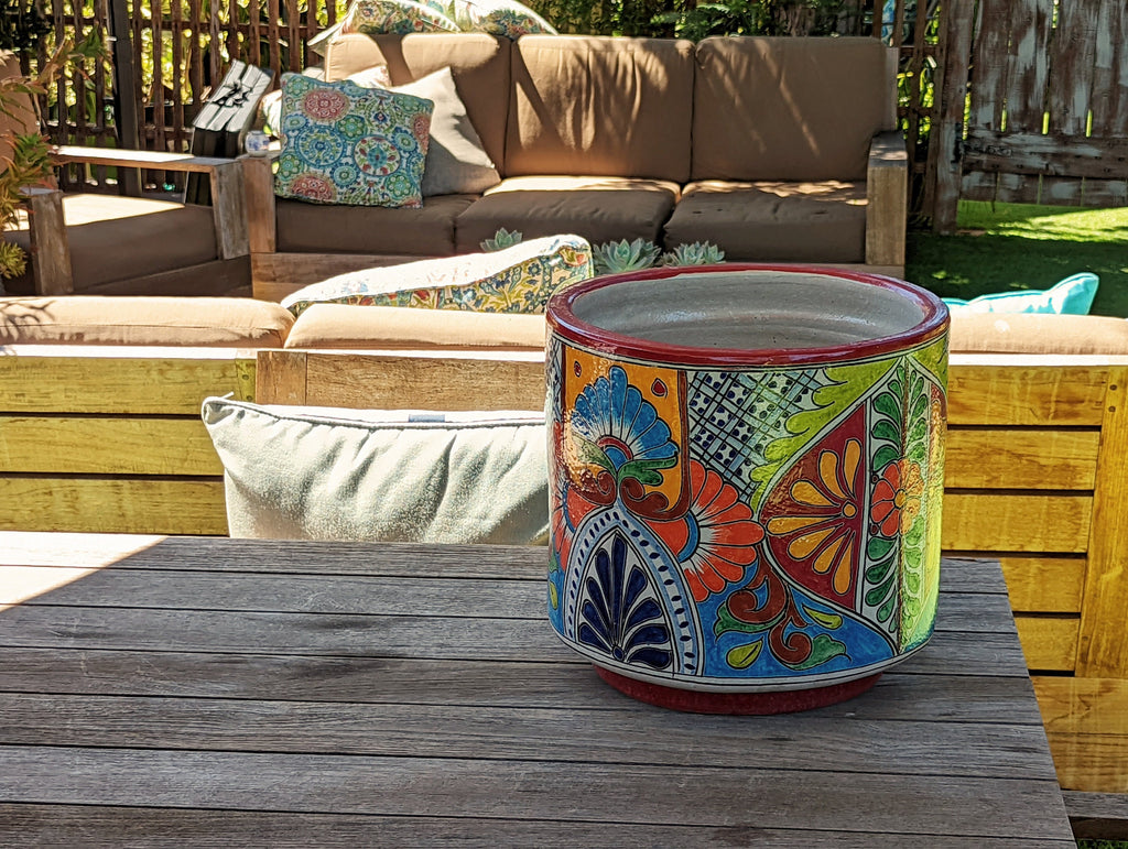 Colorful 13" Round Flower Pot, Talavera Ceramic Planter, Handmade Pottery, Outdoor Garden Decor, Indoor Home Decor, Unique Housewarming Gift