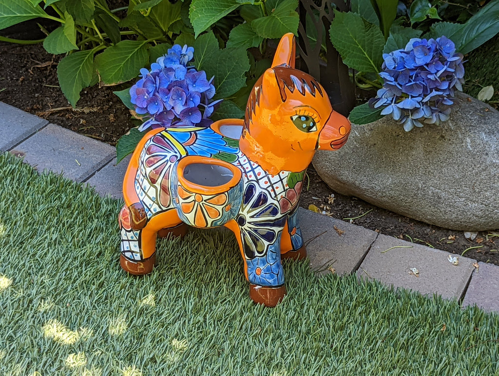 Cute Donkey Planter, Talavera Pottery, Planter Pot Decoration for Indoor Outdoor Home Decor, Handmade Mexican Burro Flower Pot