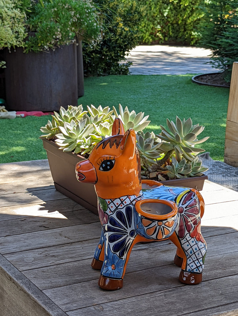 Cute Donkey Planter, Talavera Pottery, Planter Pot Decoration for Indoor Outdoor Home Decor, Handmade Mexican Burro Flower Pot