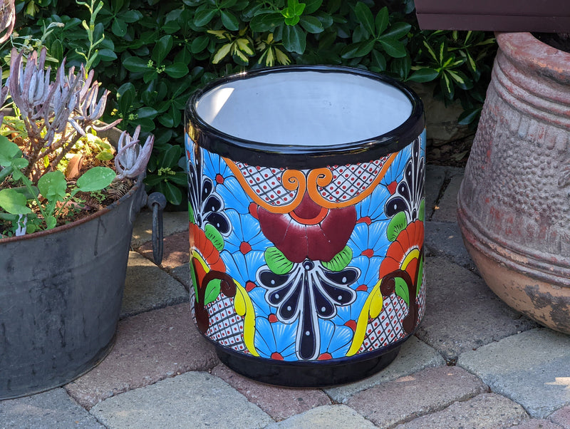 Colorful 12" Round Flower Pot, Talavera Ceramic Planter, Handmade Pottery, Outdoor Garden Decor, Indoor Home Decor, Unique Housewarming Gift