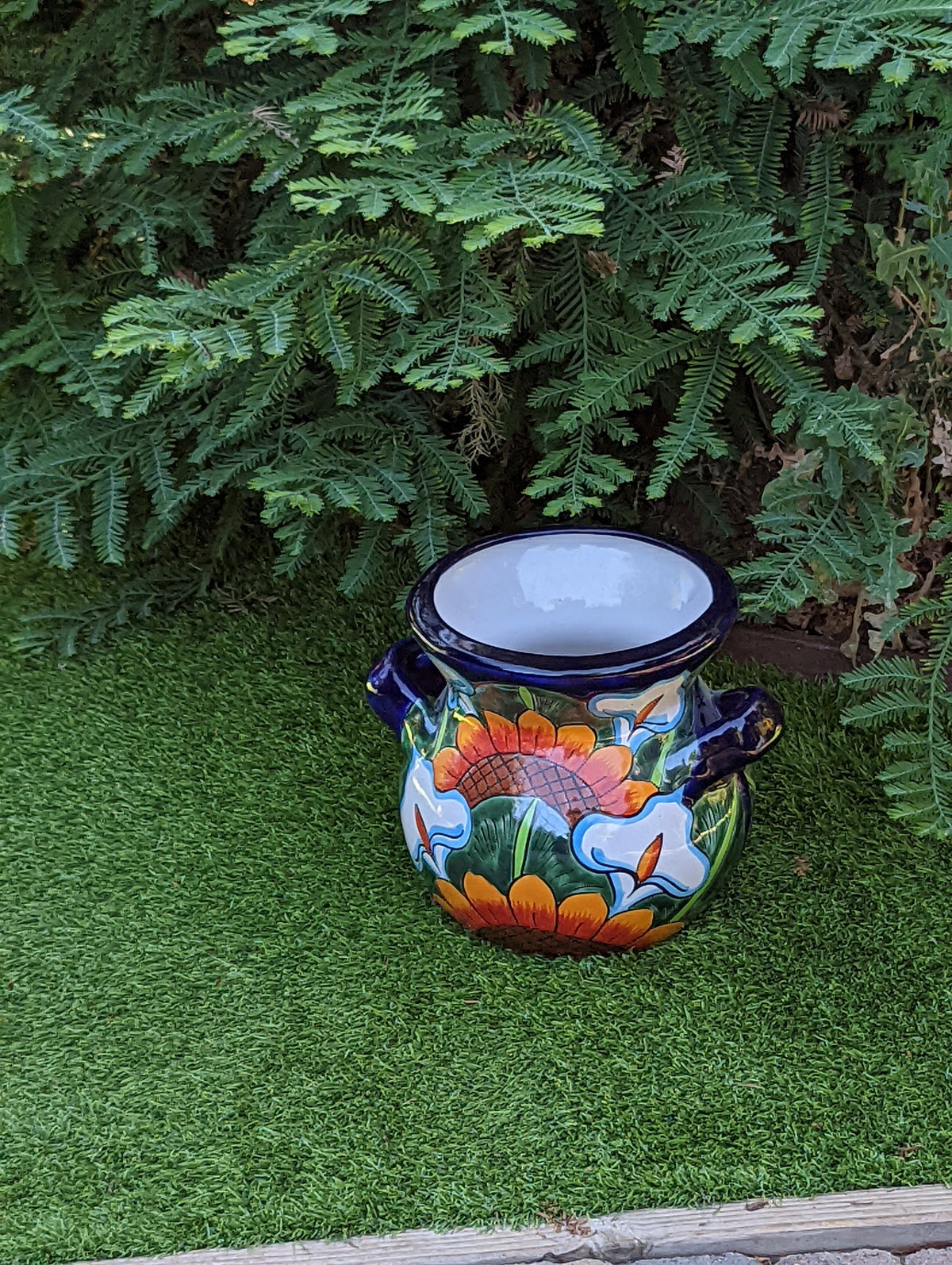 Colorful 10.5" Round Planter Talavera Ceramic Flower Pot, Handmade Pottery Outdoor Garden Decor as Indoor Home Decor Unique Gift