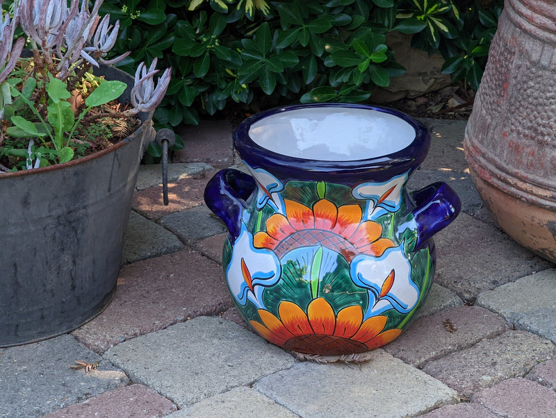 10.5" Round Planter, Talavera Ceramic Sunflower Lilly Pot, Handmade Pottery for Outdoor Garden Decor, Indoor Home Decor or Unique Gift
