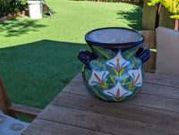 Colorful 10.5" Round Lilly Flower Pot, Talavera Ceramic Planter, Handmade Pottery is Outdoor Garden Decor, Indoor Home Decor
