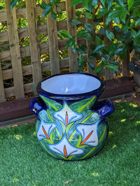 Colorful 10.5" Round Lilly Flower Pot, Talavera Ceramic Planter, Handmade Pottery is Outdoor Garden Decor, Indoor Home Decor