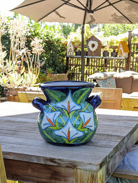 Colorful 10.5" Round Lilly Flower Pot, Talavera Ceramic Planter, Handmade Pottery is Outdoor Garden Decor, Indoor Home Decor