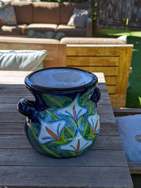Colorful 10.5" Round Lilly Flower Pot, Talavera Ceramic Planter, Handmade Pottery is Outdoor Garden Decor, Indoor Home Decor