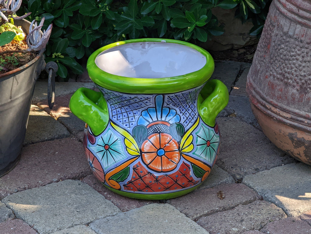 Colorful 10.5" Round Planter, Talavera Ceramic Flower Pot, Handmade Pottery, Outdoor Garden Decor, Indoor Home Decor, Unique Gift