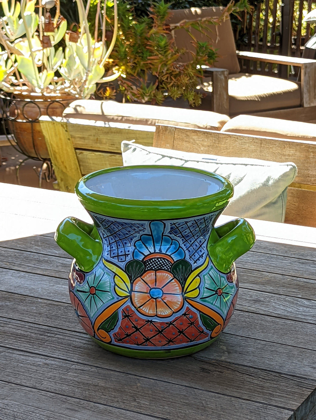 Colorful 10.5" Round Planter, Talavera Ceramic Flower Pot, Handmade Pottery, Outdoor Garden Decor, Indoor Home Decor, Unique Gift