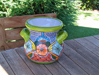 Colorful 10.5" Round Planter, Talavera Ceramic Flower Pot, Handmade Pottery, Outdoor Garden Decor, Indoor Home Decor, Unique Gift