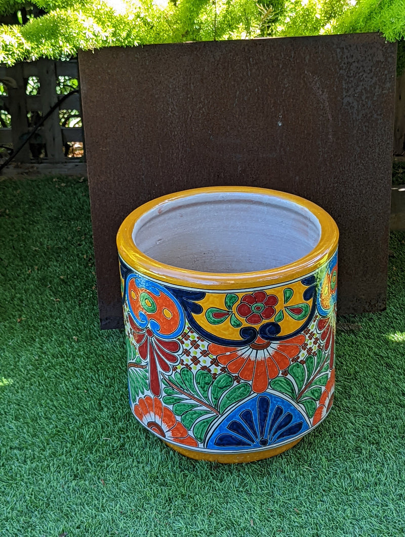 Colorful 13" Round Flower Pot, Talavera Ceramic Planter, Handmade Pottery, Outdoor Garden Decor, Indoor Home Decor, Unique Housewarming Gift