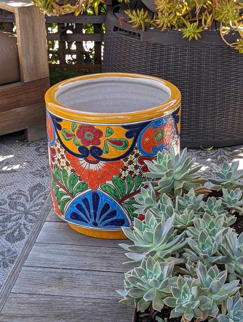 Colorful 13" Round Flower Pot, Talavera Ceramic Planter, Handmade Pottery, Outdoor Garden Decor, Indoor Home Decor, Unique Housewarming Gift