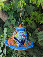 Ceramic Bird Feeder, Talavera Pottery, Decorative Outdoor Hanging Feeder Station w Chain, Handmade Mexican Pottery, Attract Wild Birds