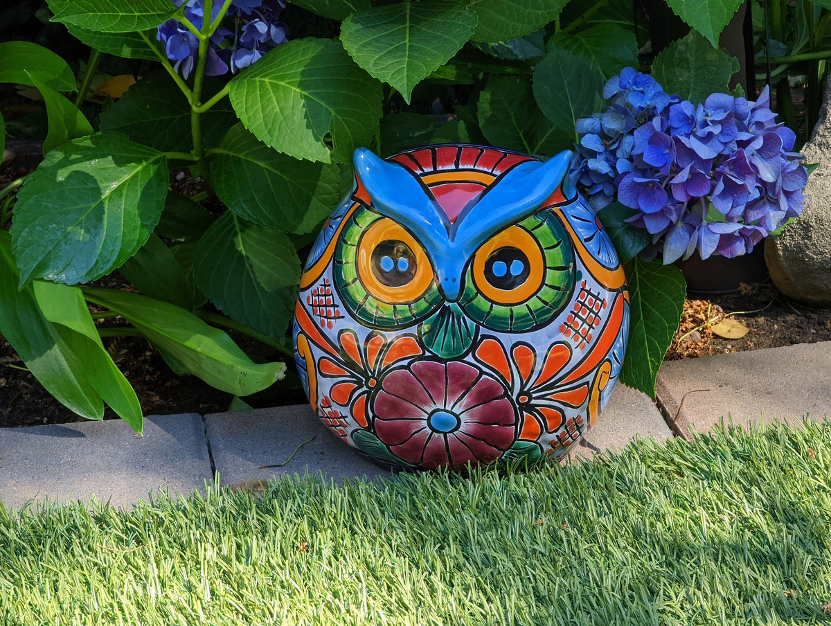 Ceramic Owl Planter, Talvera Pottery, Indoor or Outdoor Owl Flower Pot, Colorful Owl Decoration, Mexican Home Decor, Talavera Mexico Gifts