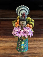 Woman with Turkey Headdress, Clay Woman Figurine, Woman Statue, Mexican Folk Art, Oaxacan Art, Handmade Original Collectible