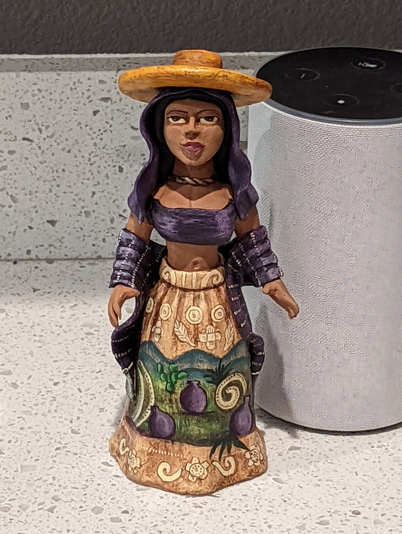 Woman with Hat, Home Decor Mexican Folk Art, Handmade Woman Figurine Statue, Clay Pottery Original Art from Oaxaca, Mexico