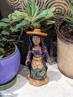 Woman with Hat, Home Decor Mexican Folk Art, Handmade Woman Figurine Statue, Clay Pottery Original Art from Oaxaca, Mexico