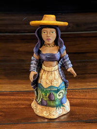 Woman with Hat, Home Decor Mexican Folk Art, Handmade Woman Figurine Statue, Clay Pottery Original Art from Oaxaca, Mexico