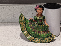 Oaxacan Woman Dancing, Mexican Folk Art from Oaxaca, Clay Figurine, Handmade by Juan Jose Aguilar, Collectible Women Statuette