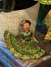 Oaxacan Woman Dancing, Mexican Folk Art from Oaxaca, Clay Figurine, Handmade by Juan Jose Aguilar, Collectible Women Statuette