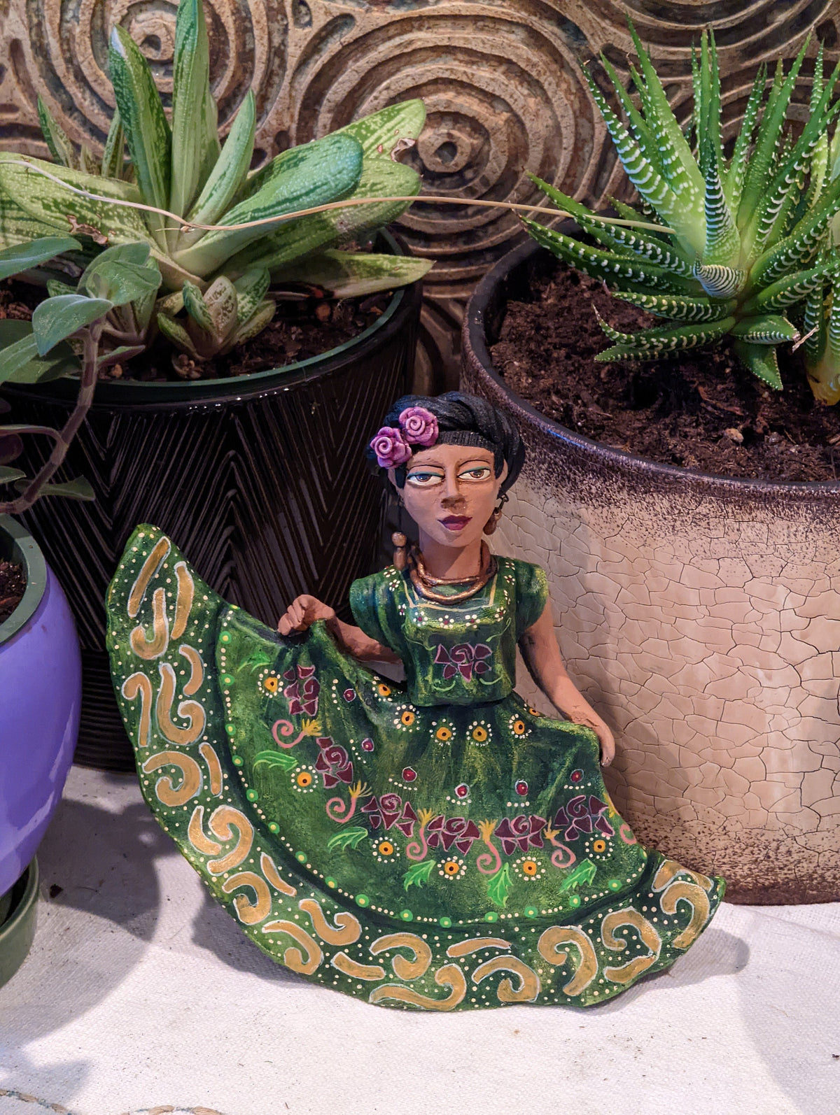 Oaxacan Woman Dancing, Mexican Folk Art from Oaxaca, Clay Figurine, Handmade by Juan Jose Aguilar, Collectible Women Statuette