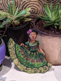 Oaxacan Woman Dancing, Mexican Folk Art from Oaxaca, Clay Figurine, Handmade by Juan Jose Aguilar, Collectible Women Statuette