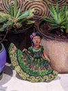 Oaxacan Woman Dancing, Mexican Folk Art from Oaxaca, Clay Figurine, Handmade by Juan Jose Aguilar, Collectible Women Statuette