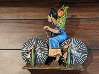 Oaxacan Vendor Woman on Bicycle, Mexican Folk Art from Oaxaca, Clay Figurine, Handmade by Juan Jose Aguilar, Collectible Women Statuette