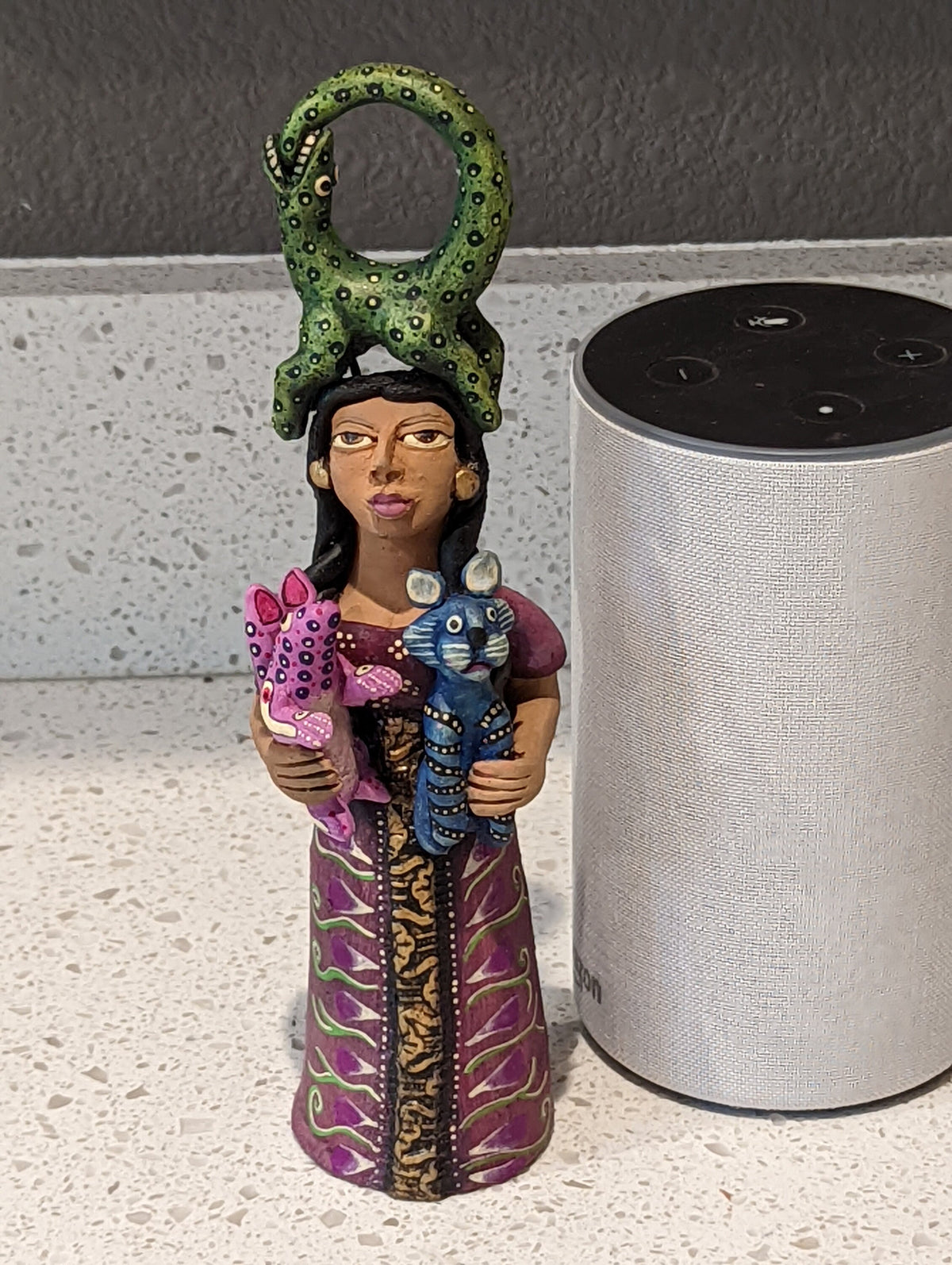 Oaxacan Woman Vendor, Mexican Folk Art from Oaxaca, Clay Figurine, Handmade by Juan Jose Aguilar, Collectible Women Statuette