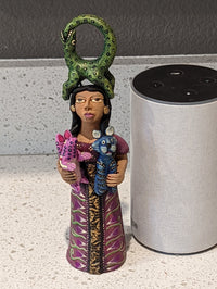 Oaxacan Woman Vendor, Mexican Folk Art from Oaxaca, Clay Figurine, Handmade by Juan Jose Aguilar, Collectible Women Statuette